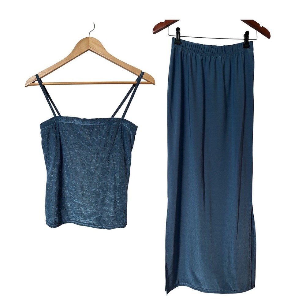 Phantom Vintage 90s Blue Cami & Maxi Skirt 2 Piece Set Size Small Fairy Y2K